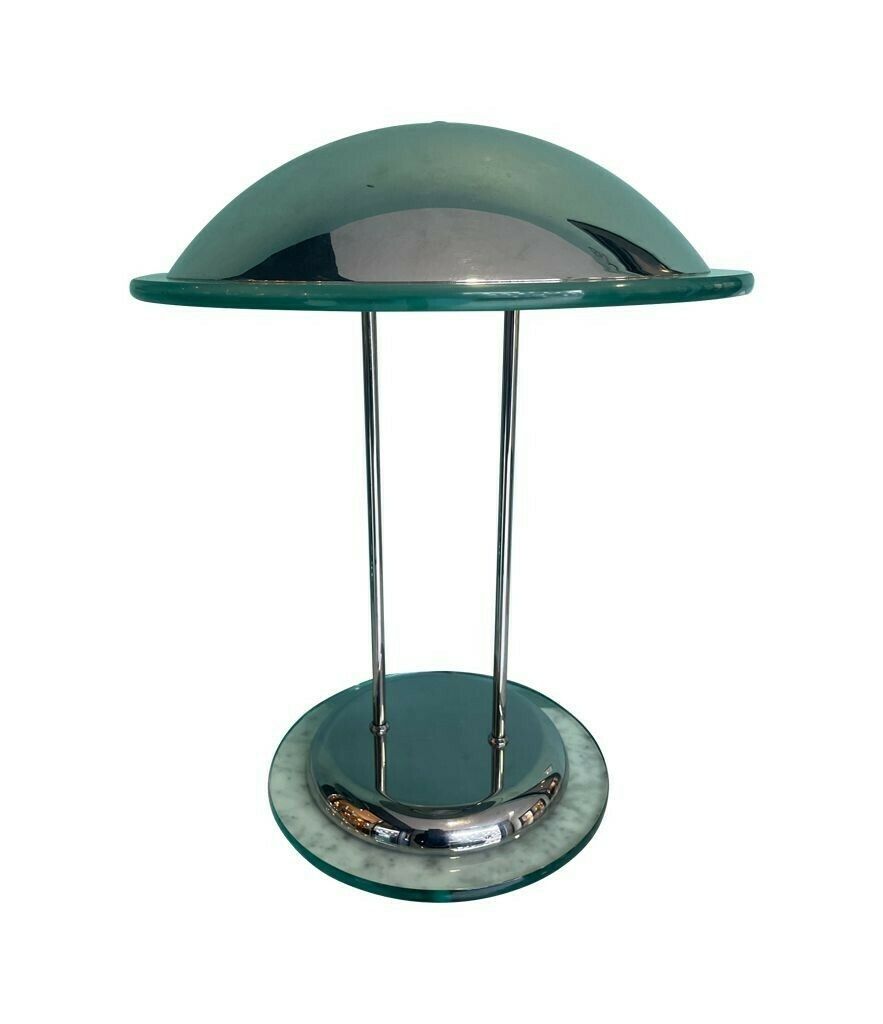 A Pair Of Art Deco Style Chrome And Glass Lamps By Herda photo vintage