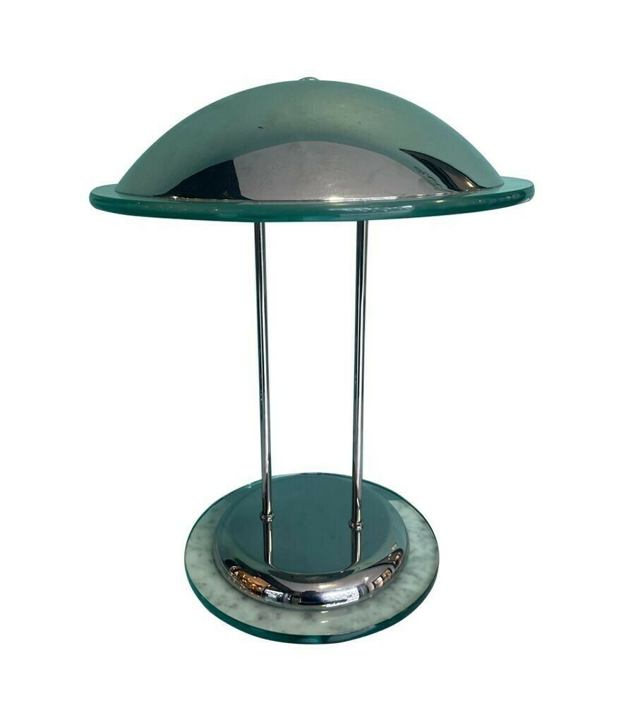 1150.0 A Pair Of Art Deco Style Chrome And Glass Lamps By Herda photo