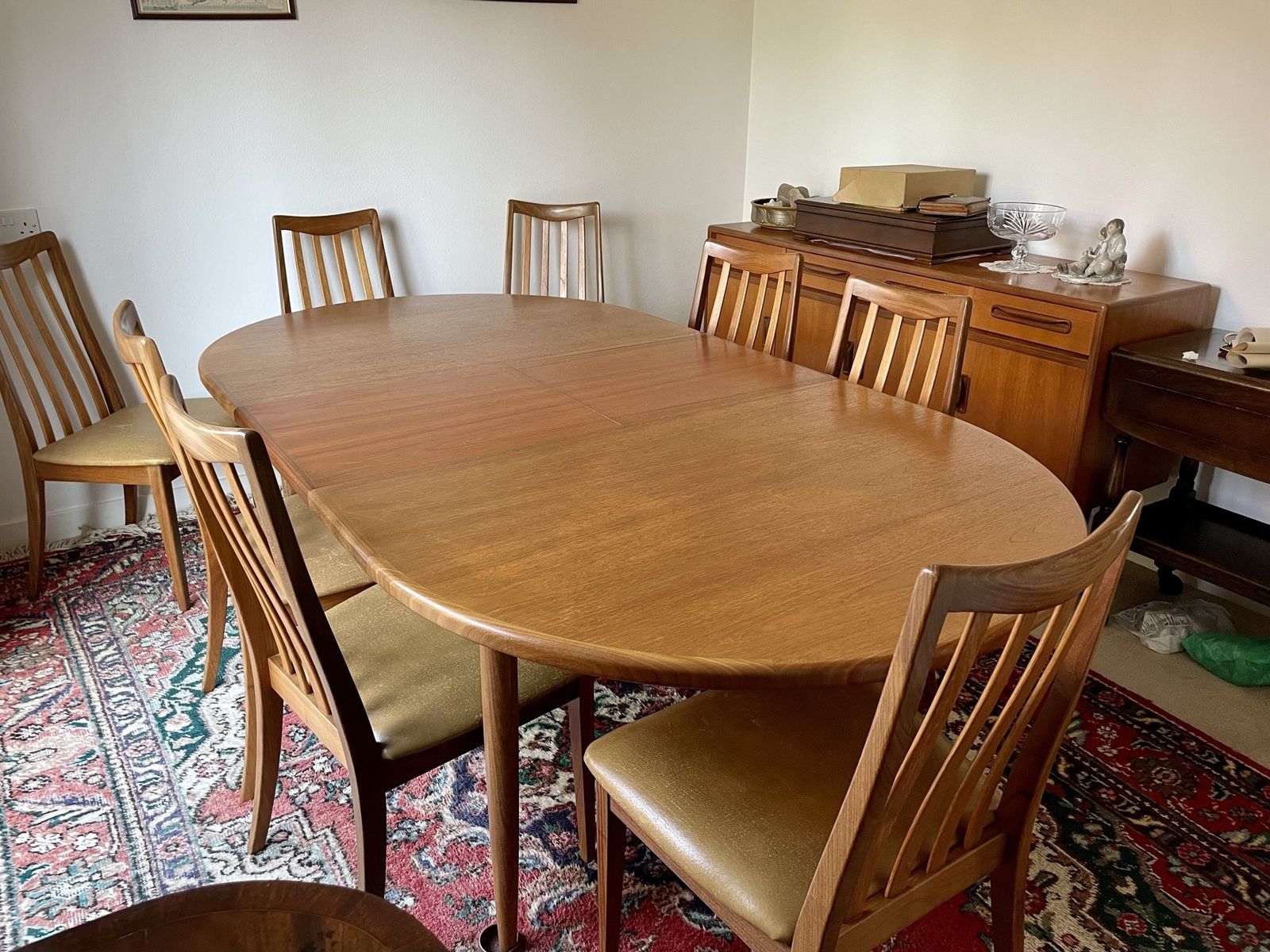 G Plan Fresco Teak Oval Extending Dining Table And 8 Chairs photo vinterior