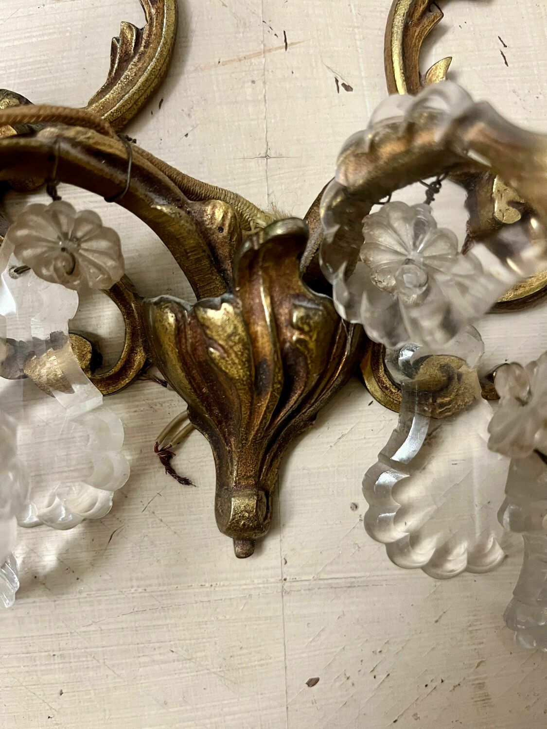 Wall Lamp Two Lights In Louis XV Style Bronze With Old Pendants photo vintage