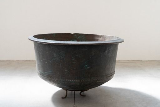 Antique Copper Cauldron With Iron Base, With Decorations, 1800s Design Period 1800s