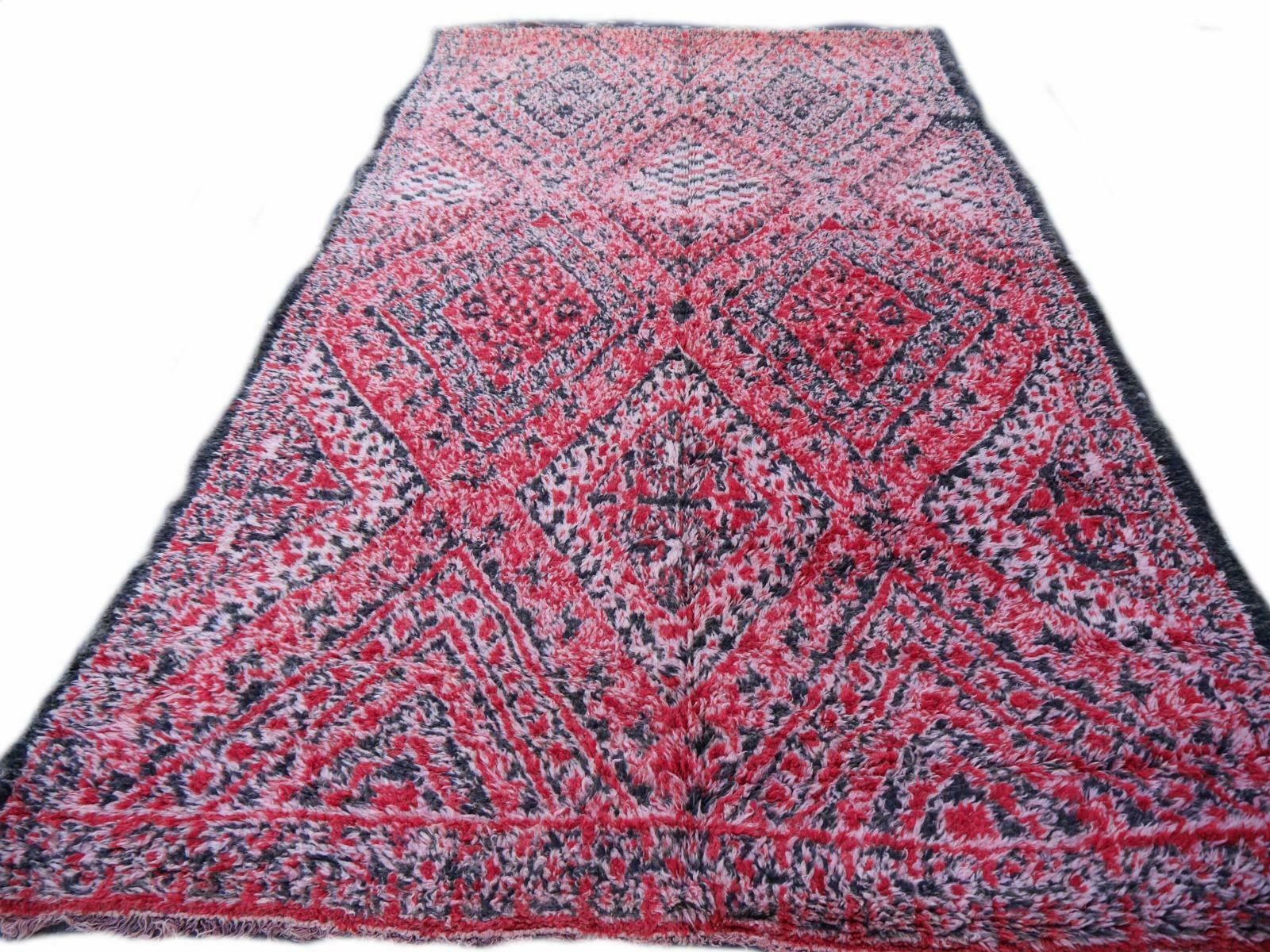 photo for sale Moroccan Vintage Rug North African Diamond Design Wool Red Pink Charcoal White