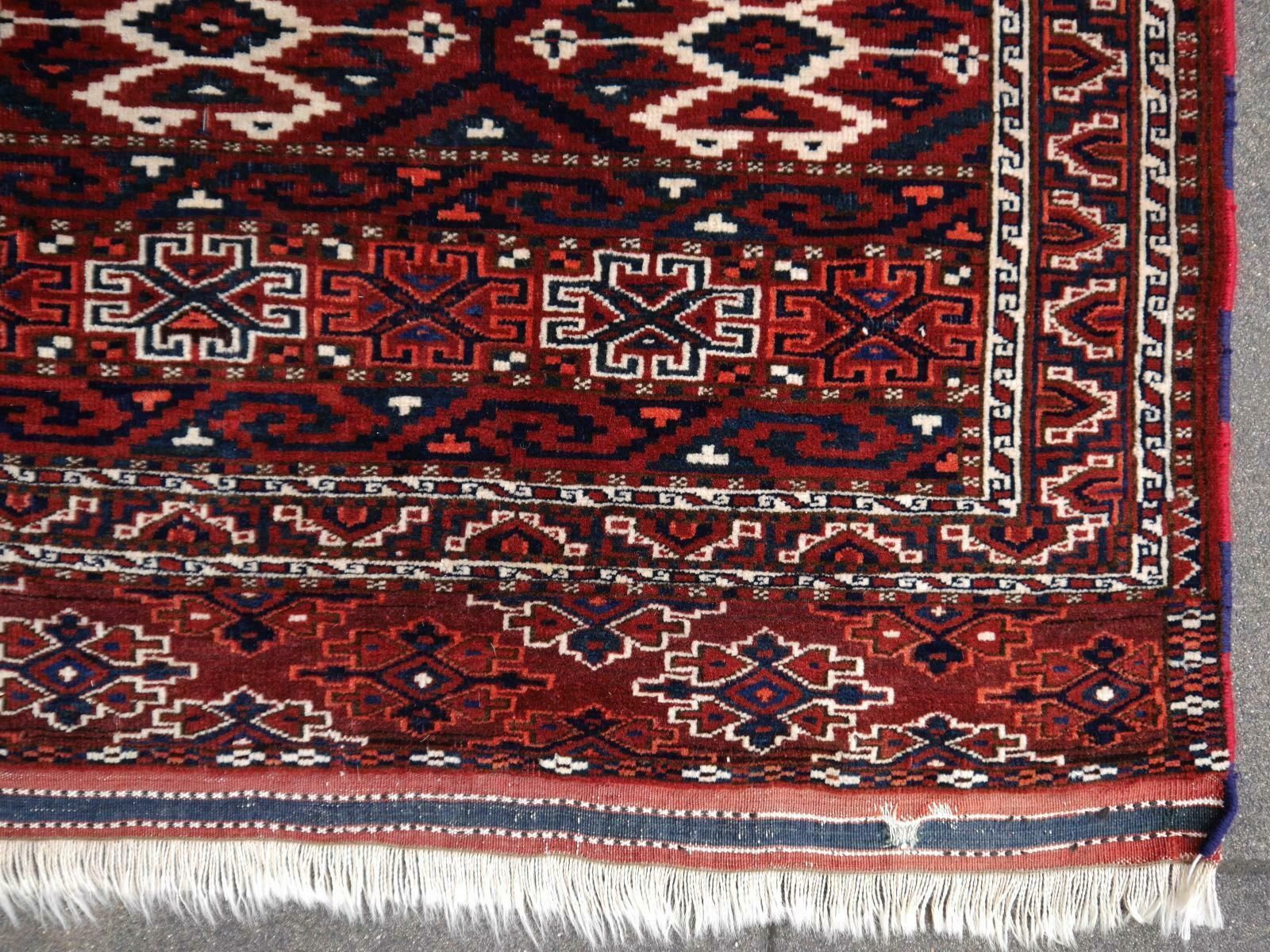 photo for sale Yomud Tribeal Turkmen Turkoman Antique Rug With Ram Motive Hand Knotted Carpet