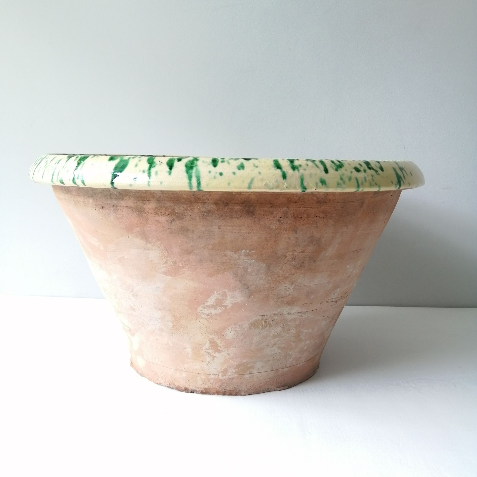 Antique Italian Passata /Dairy Bowl Drip Glaze 1900s  Puglia Italy photo for sale