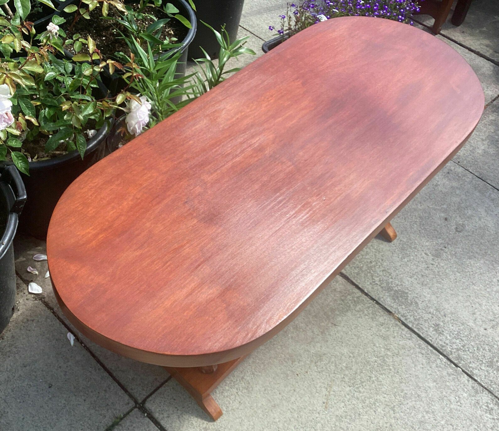 photo for sale 20th C. African Mahogany? Slab Table On Carved Elephant Supports Over Shelf.