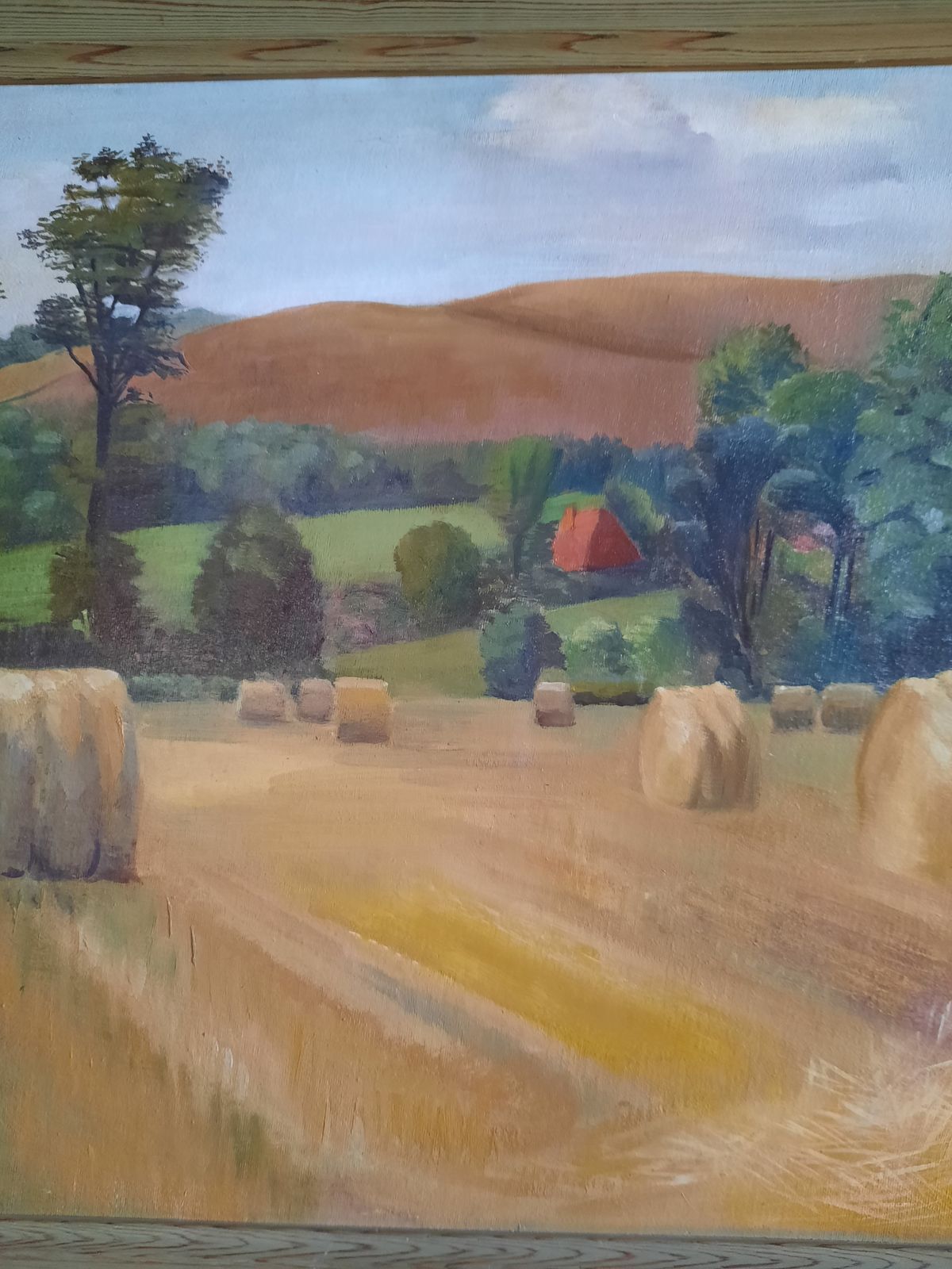 Bales In A Field By Rita Burns 1928 To 2022  Framed Oil On Board photo furniture