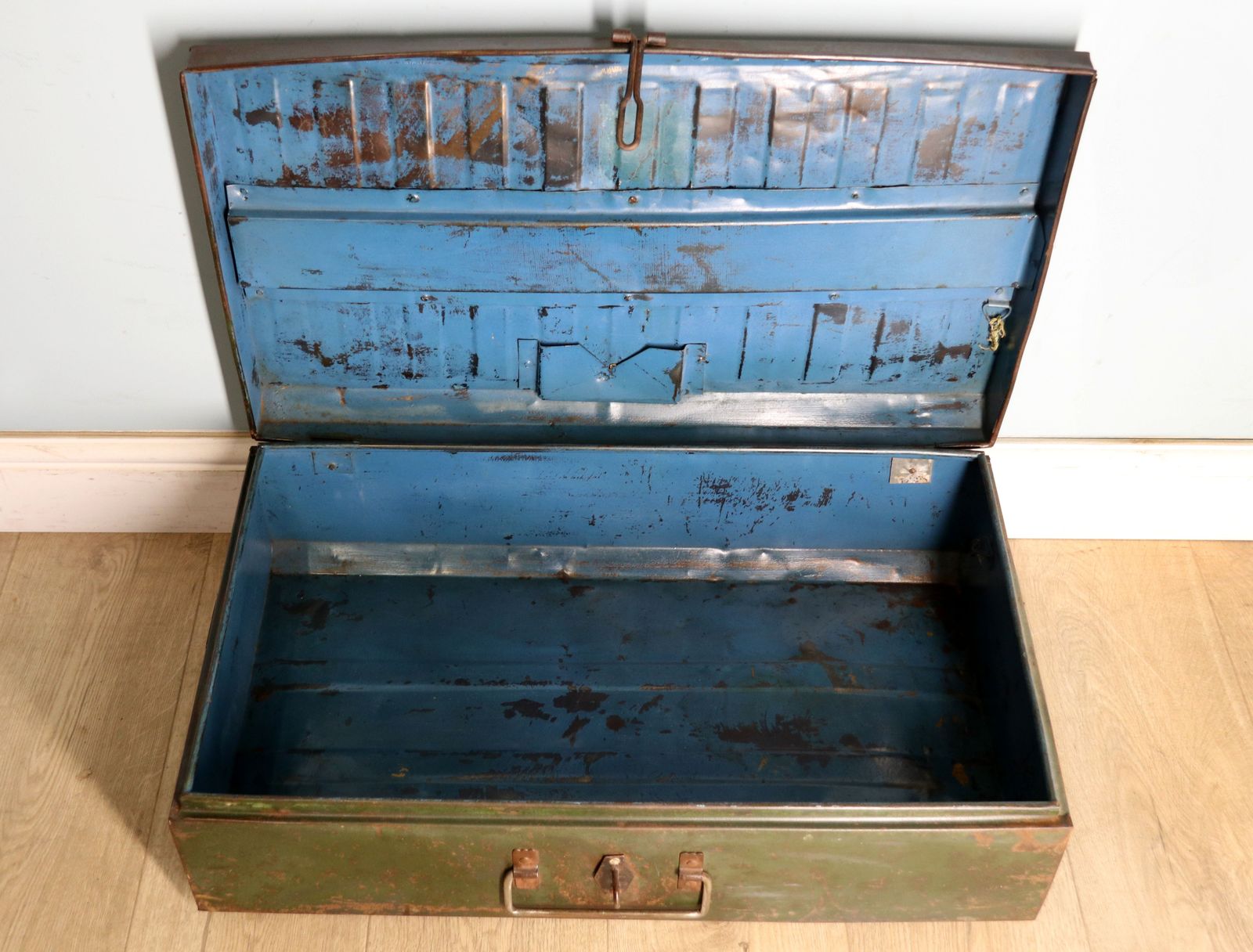 A Vintage Metal Trunk Later Sign Written For Film Noir photo vinterior
