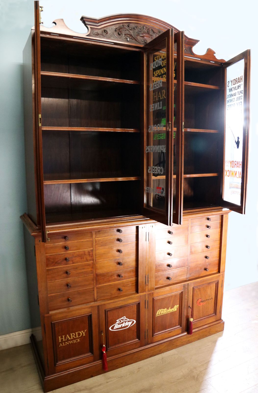 A Victorian American Solid Walnut Shop Cabinet, Later Sign Written For Use In Fishing Supplies Shop. photo 3495.0