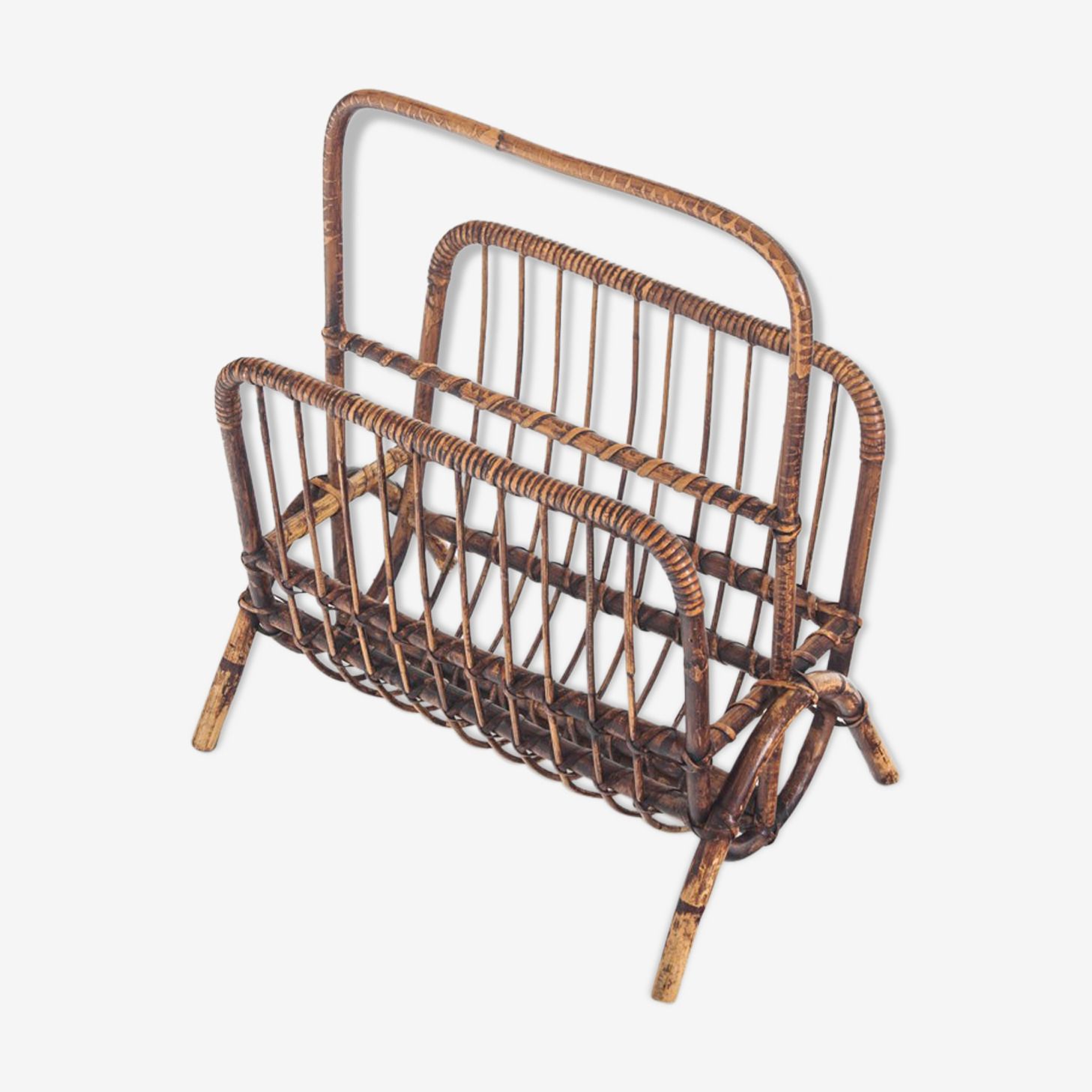 Vintage Rattan Magazine Holder, France 1960