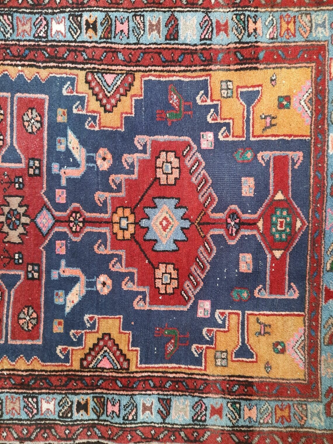 photo furniture Hand Knotted Tribal Wool Rug With Birds And Geometric Pattern
