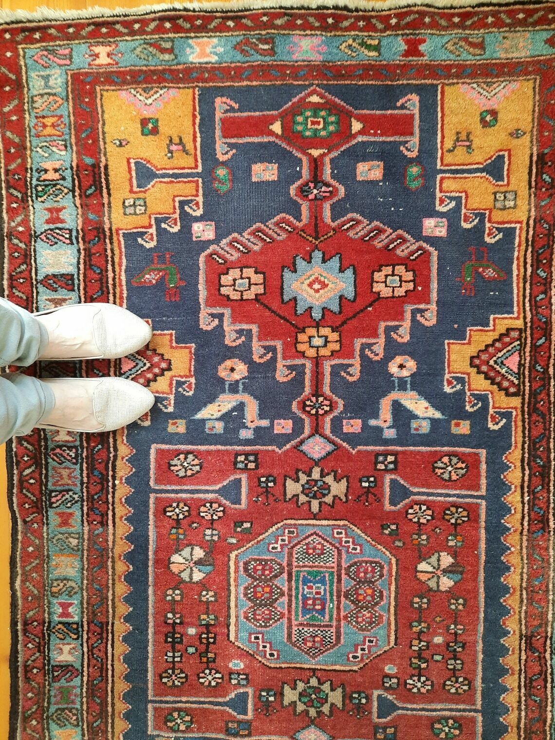photo for sale Hand Knotted Tribal Wool Rug With Birds And Geometric Pattern
