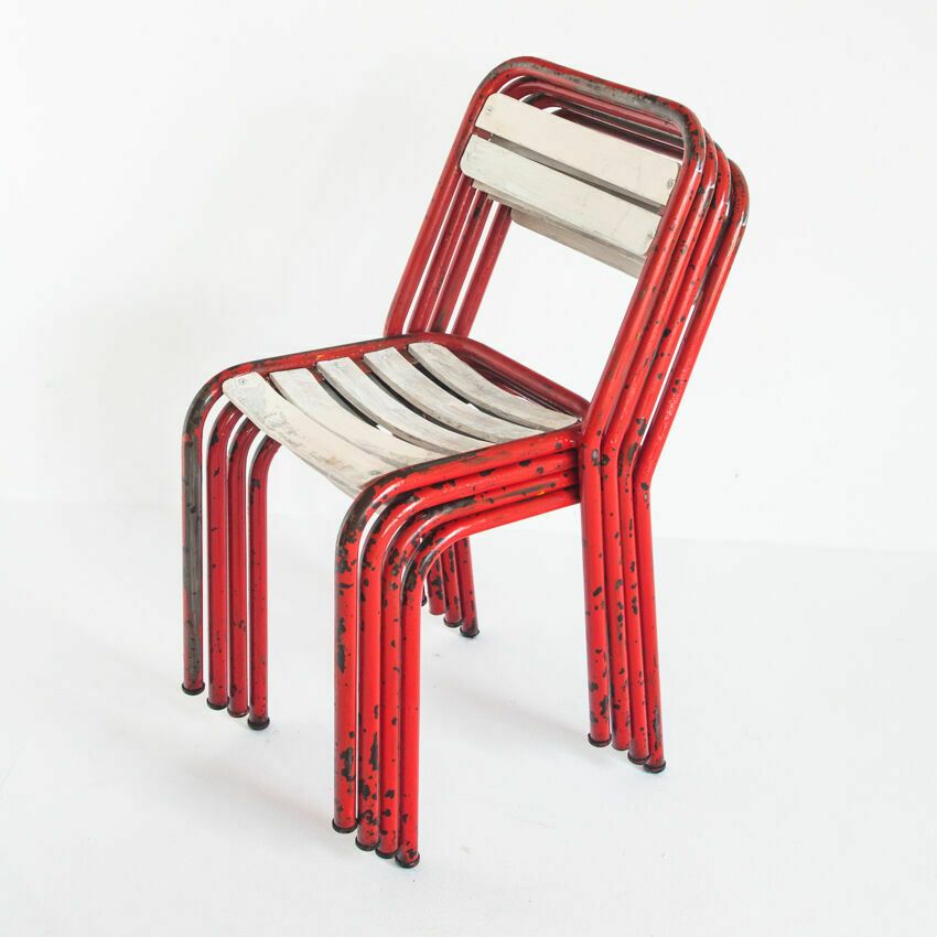 Set Of 4 Vintage Chairs In Iron And Wood, France 1950 photo furniture