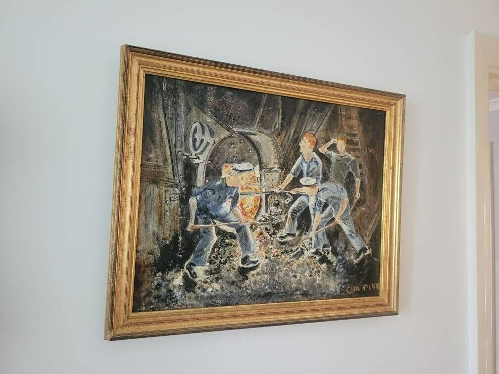 Original Vintage Oil On Board Large Picture Signed By Artist In Modernist Style photo vinterior