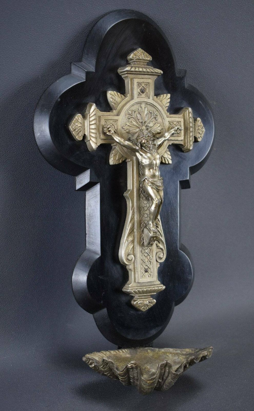 Black Holy Water Font For Wall Wood Jesus Crucifix photo 206.0