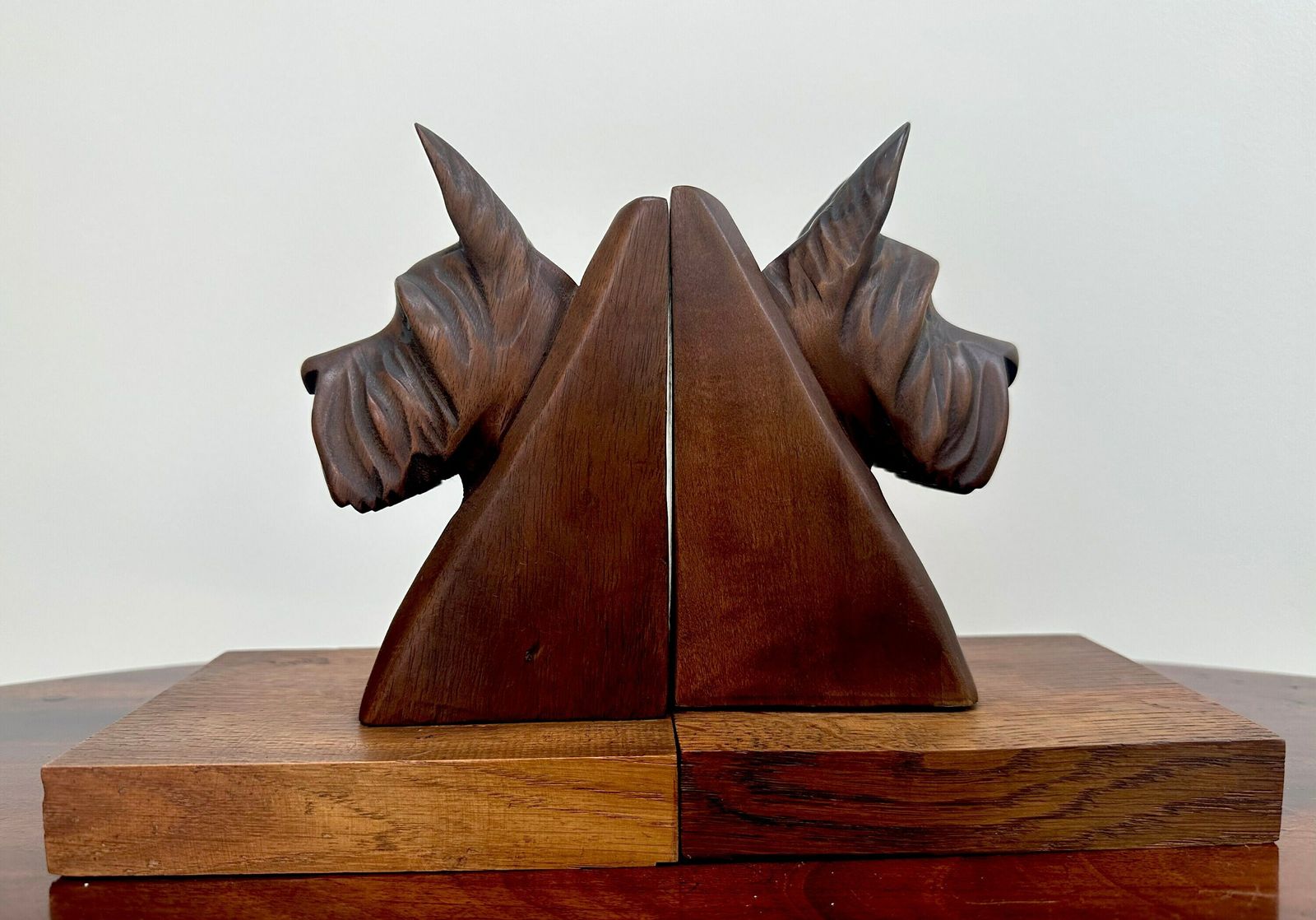 Wood Bookends Pair Of Carved Scottish Terrier Dog Figurines French Antique Art Deco photo buy