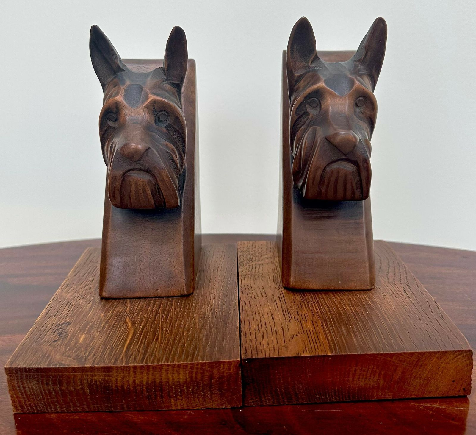 Wood Bookends Pair Of Carved Scottish Terrier Dog Figurines French Antique Art Deco photo vintage