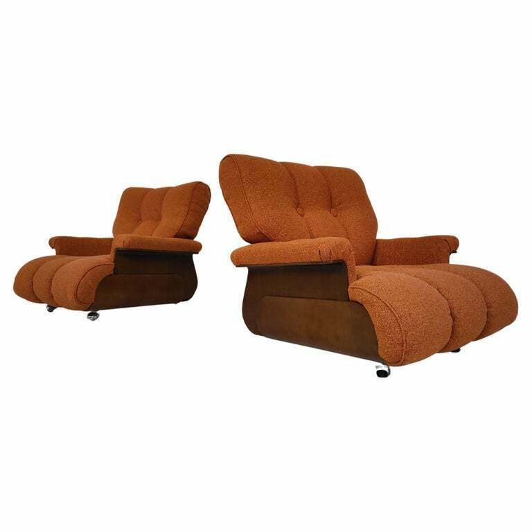 Pair Of Italian Orange Mid Century Modern Armchairs photo for sale