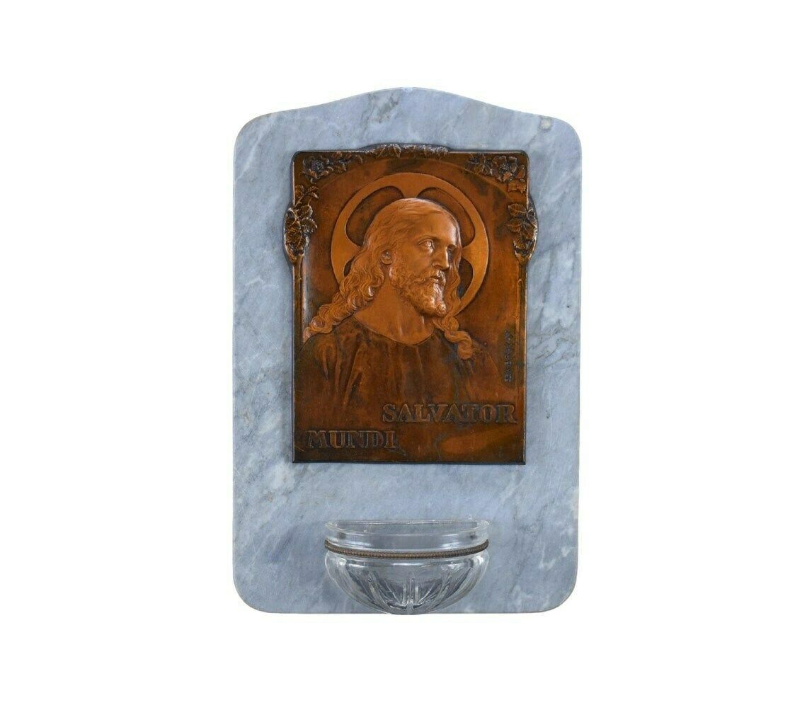 Marble Art Deco Holy Water Font Jesus Savior Of The World By Victor Exbrayat