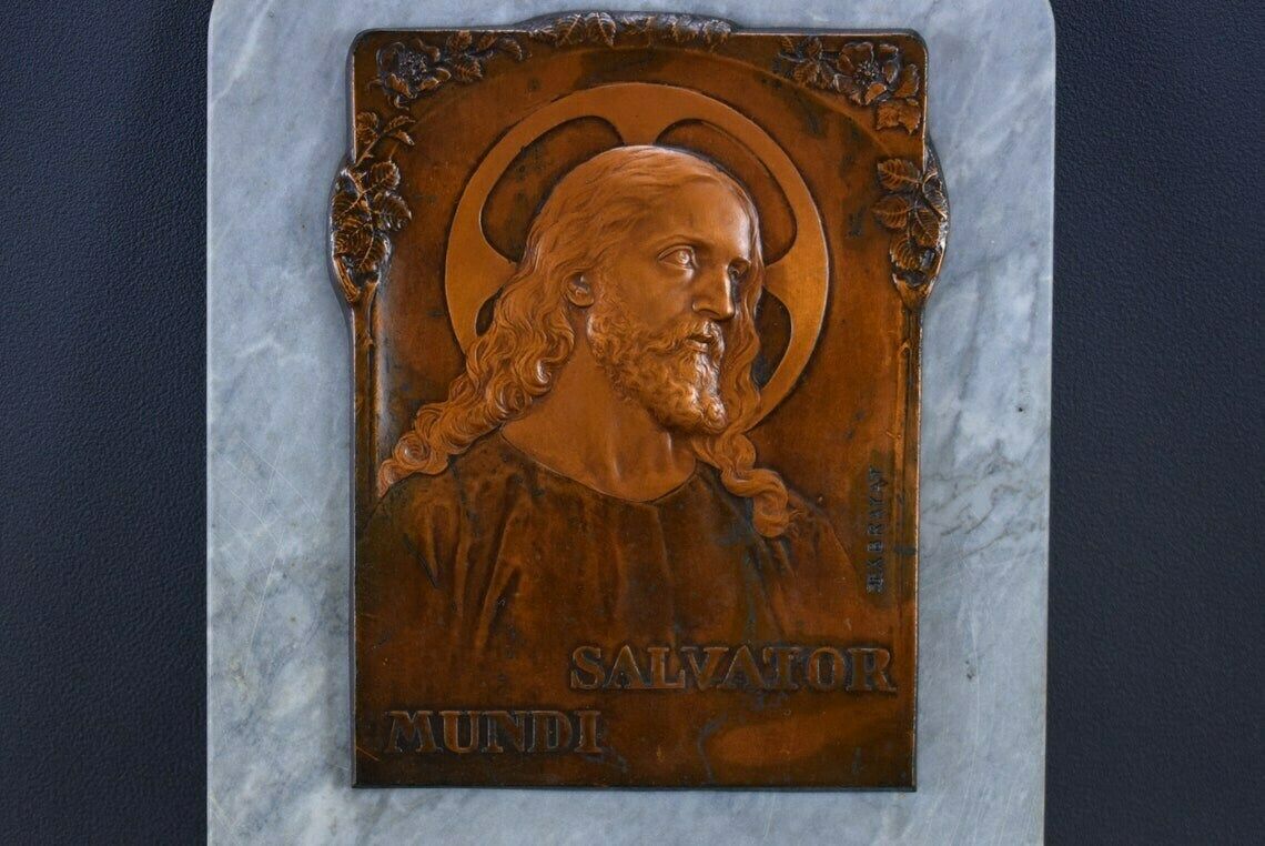 Marble Art Deco Holy Water Font Jesus Savior Of The World By Victor Exbrayat photo vinterior