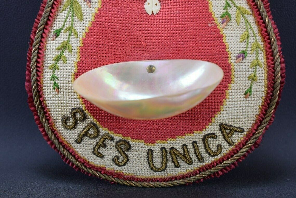 Folk Art Needlepoint Holy Water Font For Wall Carved Jesus Crucifix photo Art