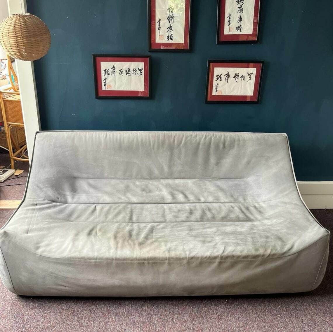 French Ligne Roset Pale Blue Suede Settee photo for sale