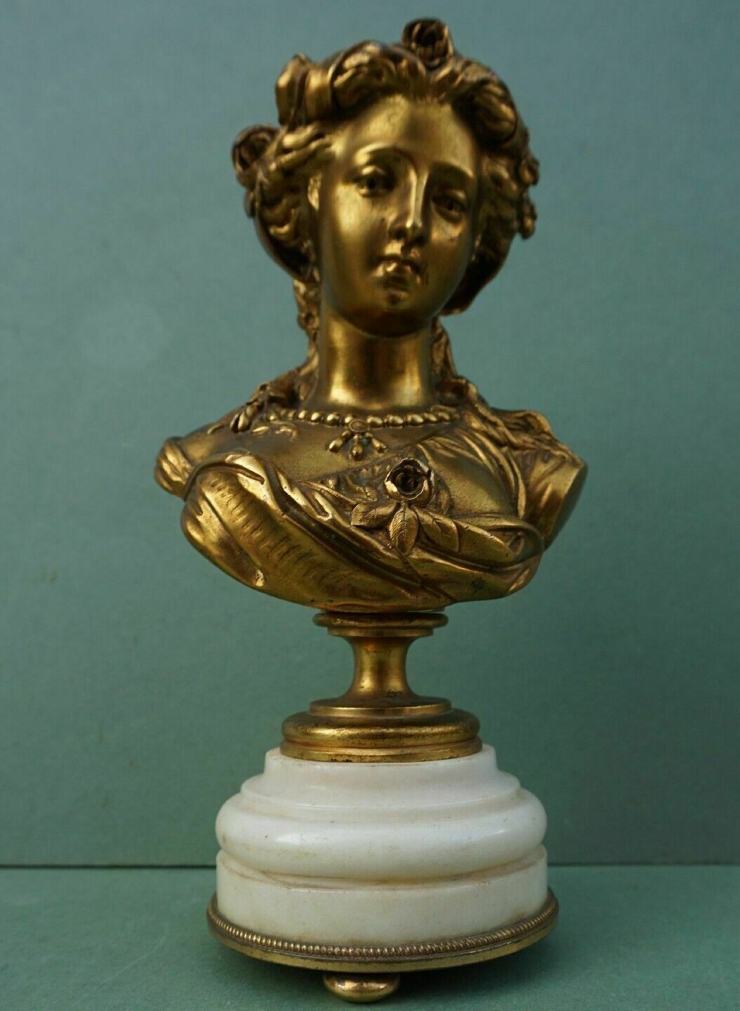 Antique French Gilt Bronze Bust Of A Lady Albert   Ernest Carrier Belleuse C19th photo vinterior