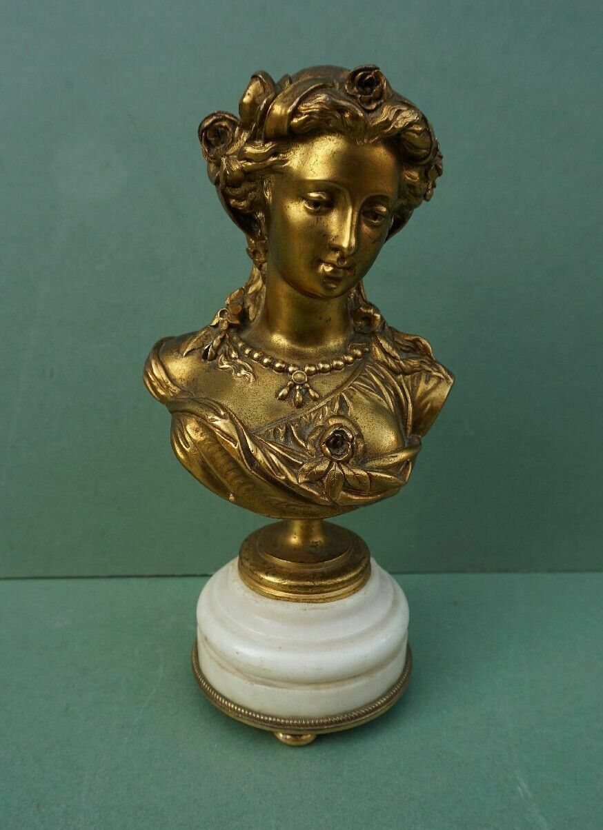 photo vintage Antique French Gilt Bronze Bust Of A Lady Albert   Ernest Carrier Belleuse C19th