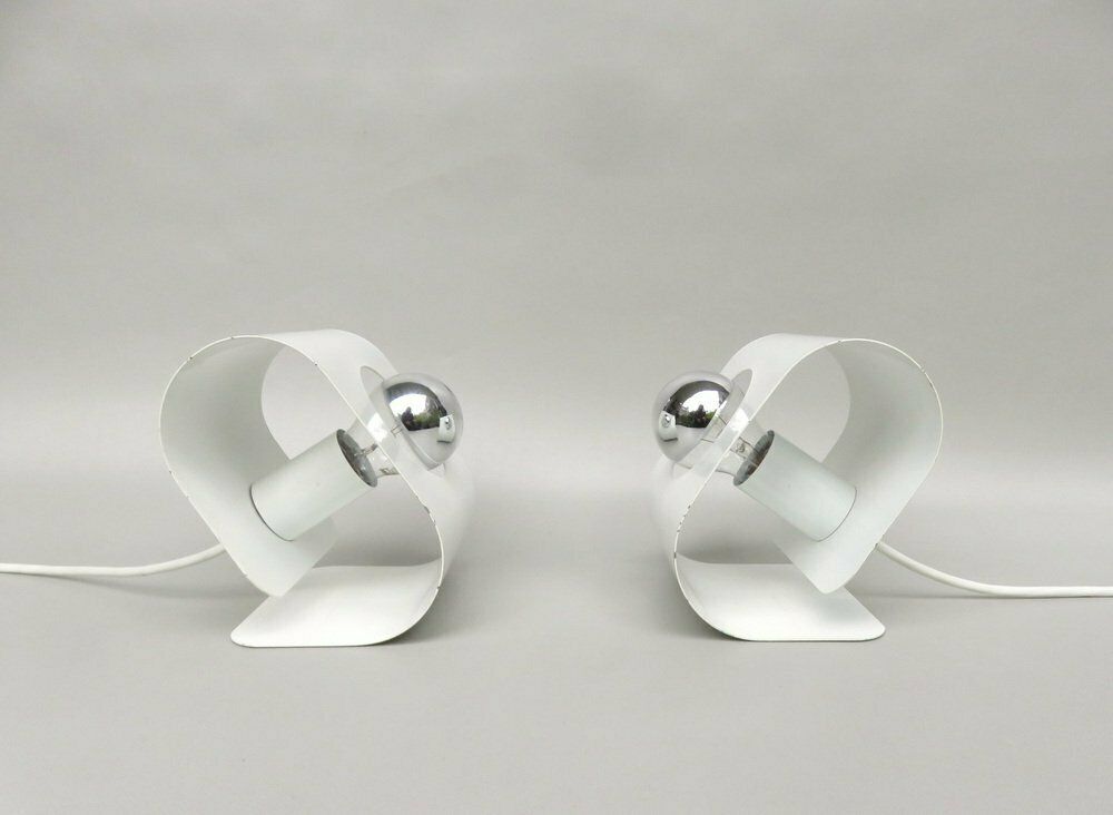 Small Space Age Table Lights In Metal White From Sölken Leuchten, 1970s, Set Of 2 photo furniture