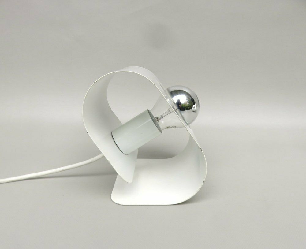Small Space Age Table Lights In Metal White From Sölken Leuchten, 1970s, Set Of 2 photo vintage