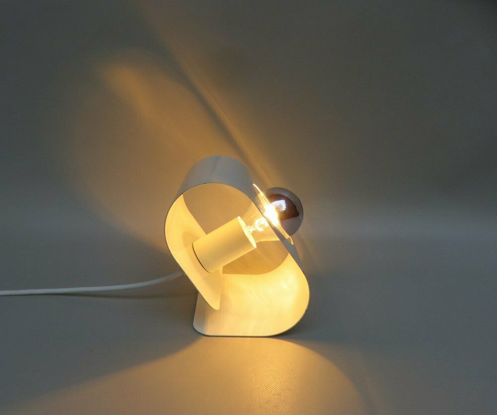 photo vintage Small Space Age Table Lights In Metal White From Sölken Leuchten, 1970s, Set Of 2