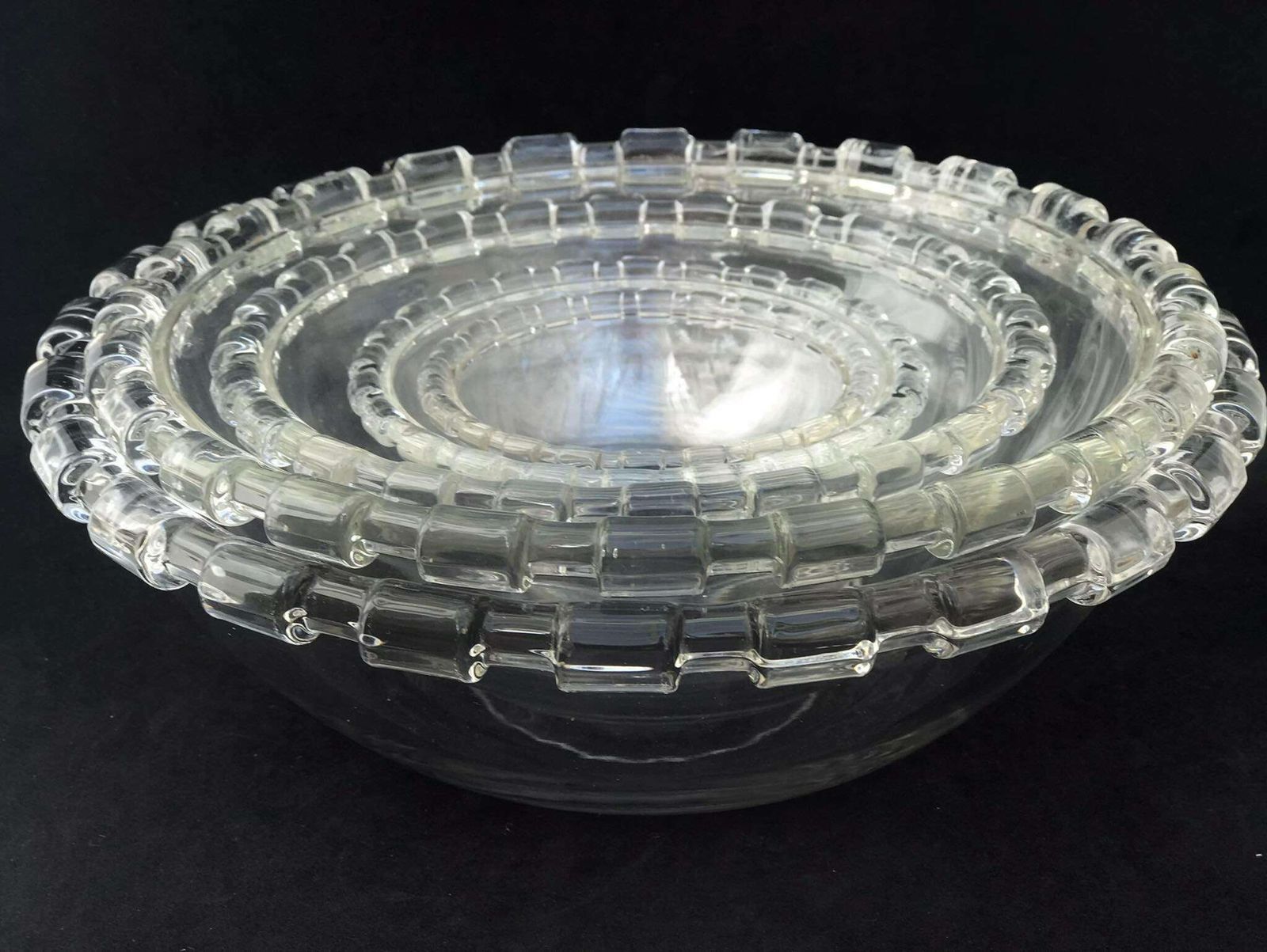 photo furniture Set Of 5 Crystal Serving Dishes Or Bowls Displays By De Prestigious House Val Saint Lambert, Made In Belgium 1940s