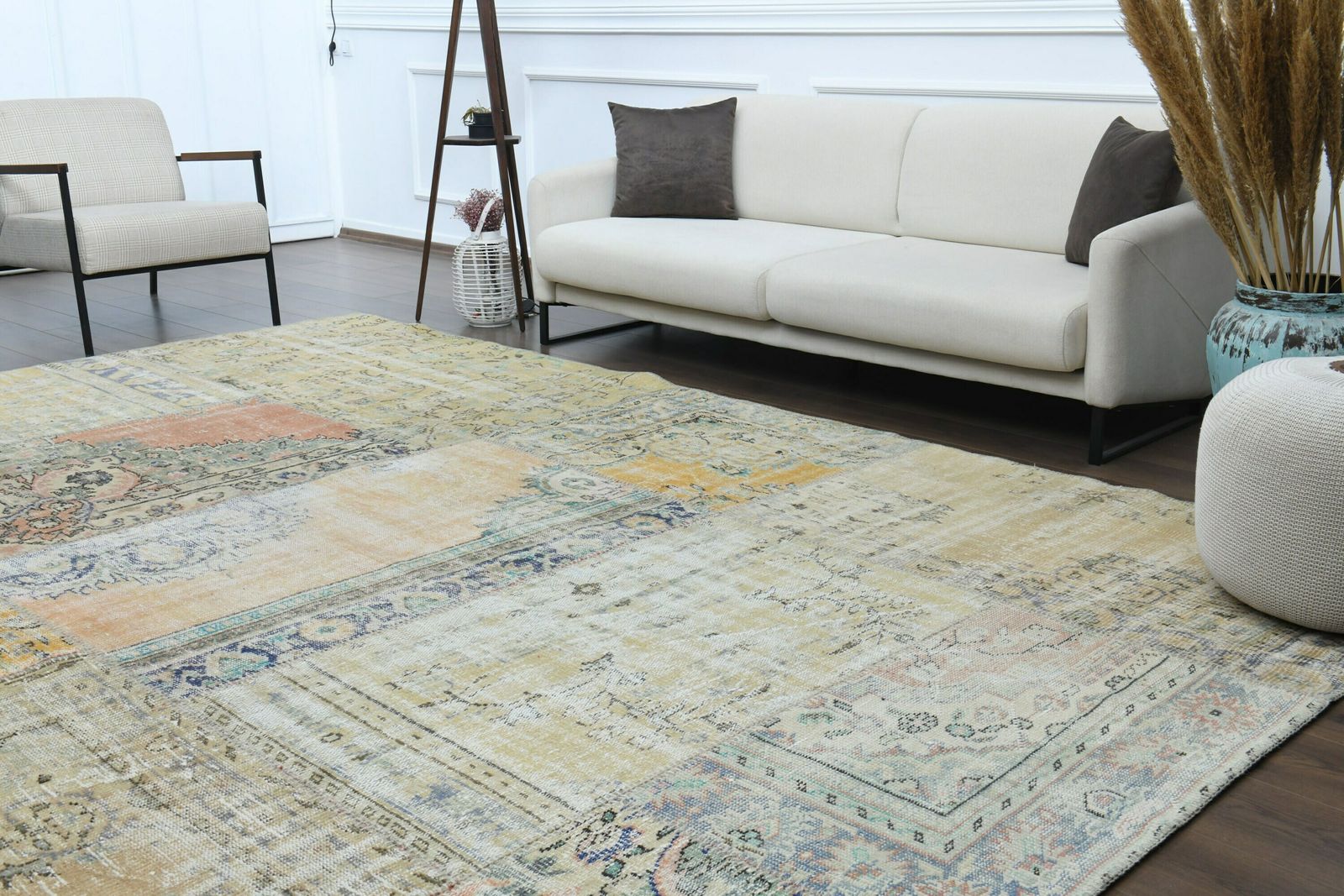 photo for sale 9x12 Patchwork Turkish Vintage Rug, Oushak Rug, Handmade Wool Rug, Rustic Large Room Rugs, Farmhouse Decor, One Of A Kind, Anatolian Carpet
