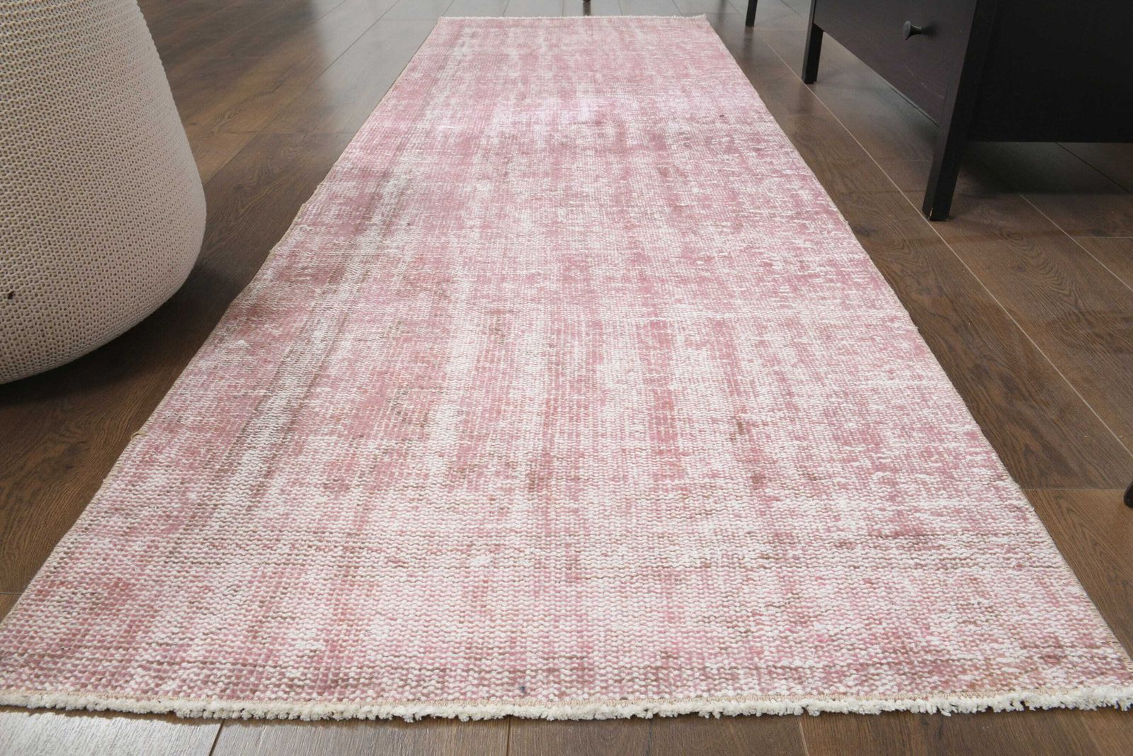 3x8 Hand Knotted Vintage Turkish Oushak Runner, Wool Carpet, Kitchen Hallway Rug, One Of A Kind, Anatolian, Boho Decor, Shabby Chic, Rugs photo furniture