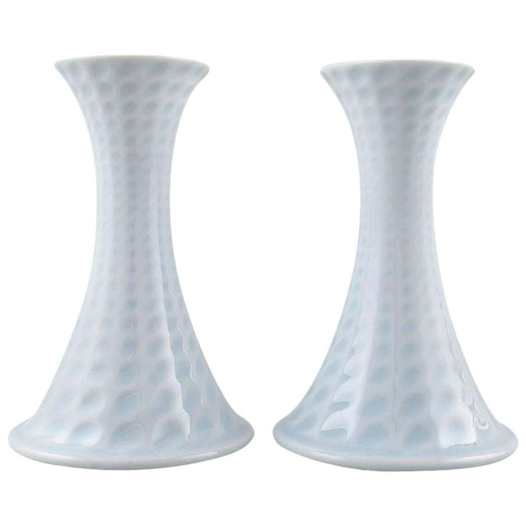 Royal Copenhagen Porcelain Pair Of Candlesticks By Axel Salto
