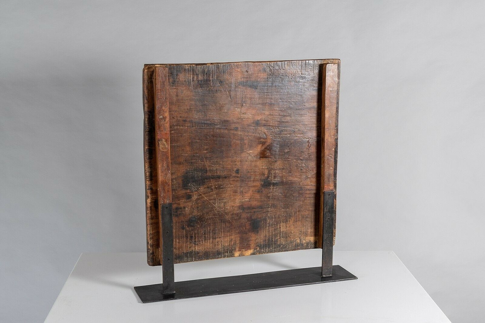 Large Scale Mid Century Carved Sculptural Wooden Shelf Art On Heavy Steel Base photo Art