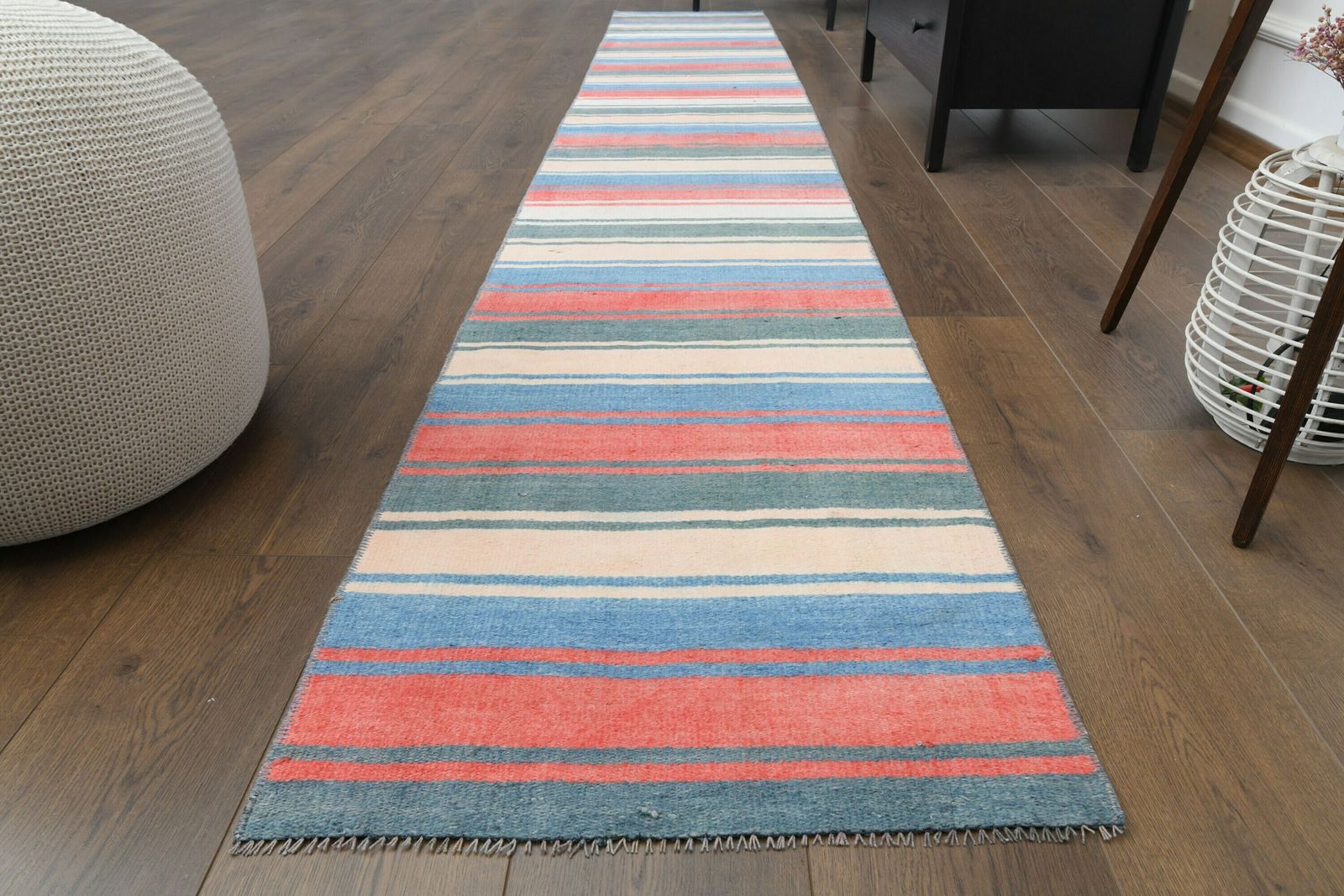 2x12 Pastel Vintage Turkish Oushak Kilim Rug Runner, Handmade Wool Carpet, Kitchen Hallway Rug, One Of A Kind, Boho Decor, Striped Carpet
