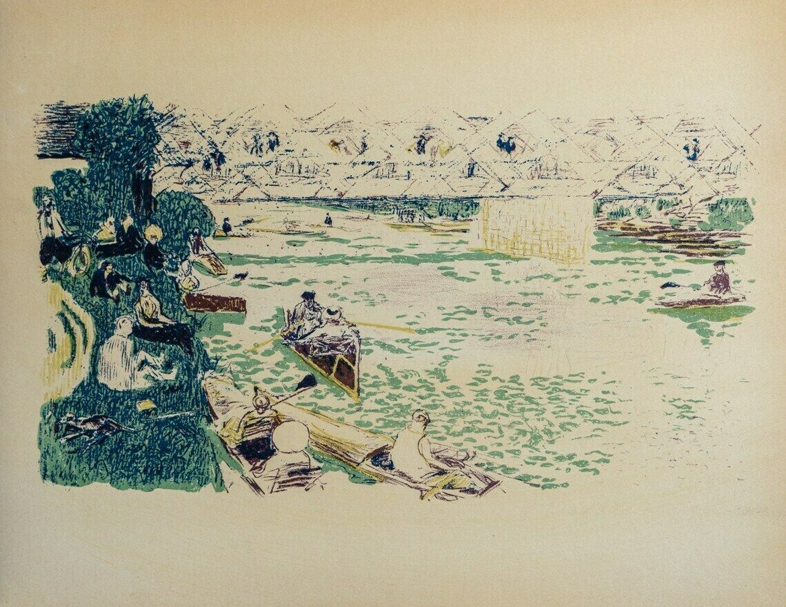 Original Vintage 1890s Pierre Bonnard Le Canotage Lithograph  L’affiche Le Canotage Poster 1950s Lithograph  Boating Beach Print photo furniture