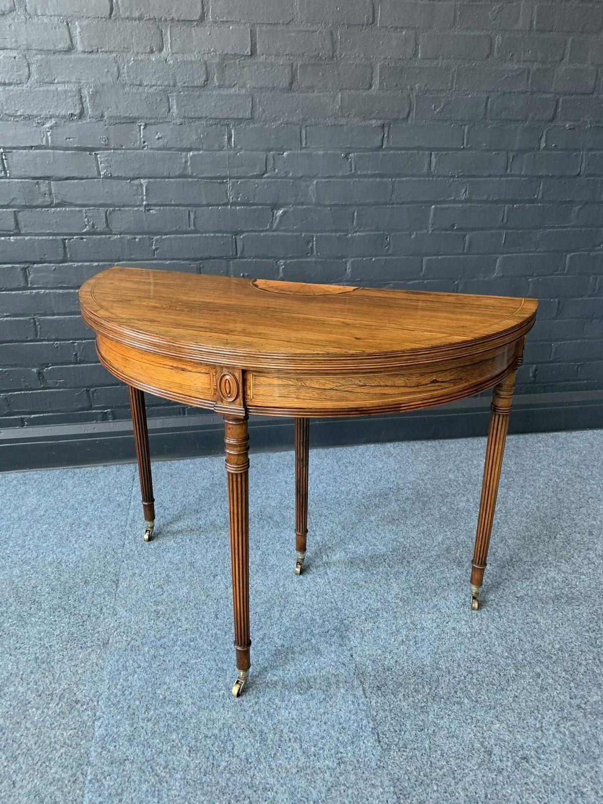 Rosewood Inlaid Demilune Games Table