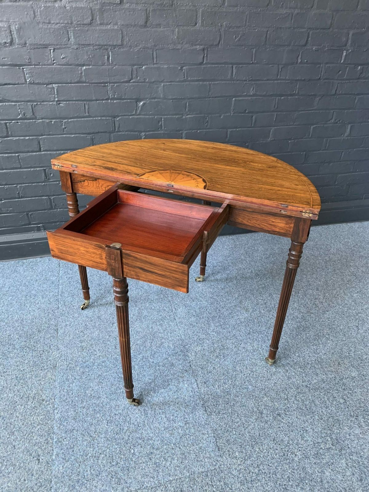 Rosewood Inlaid Demilune Games Table photo buy