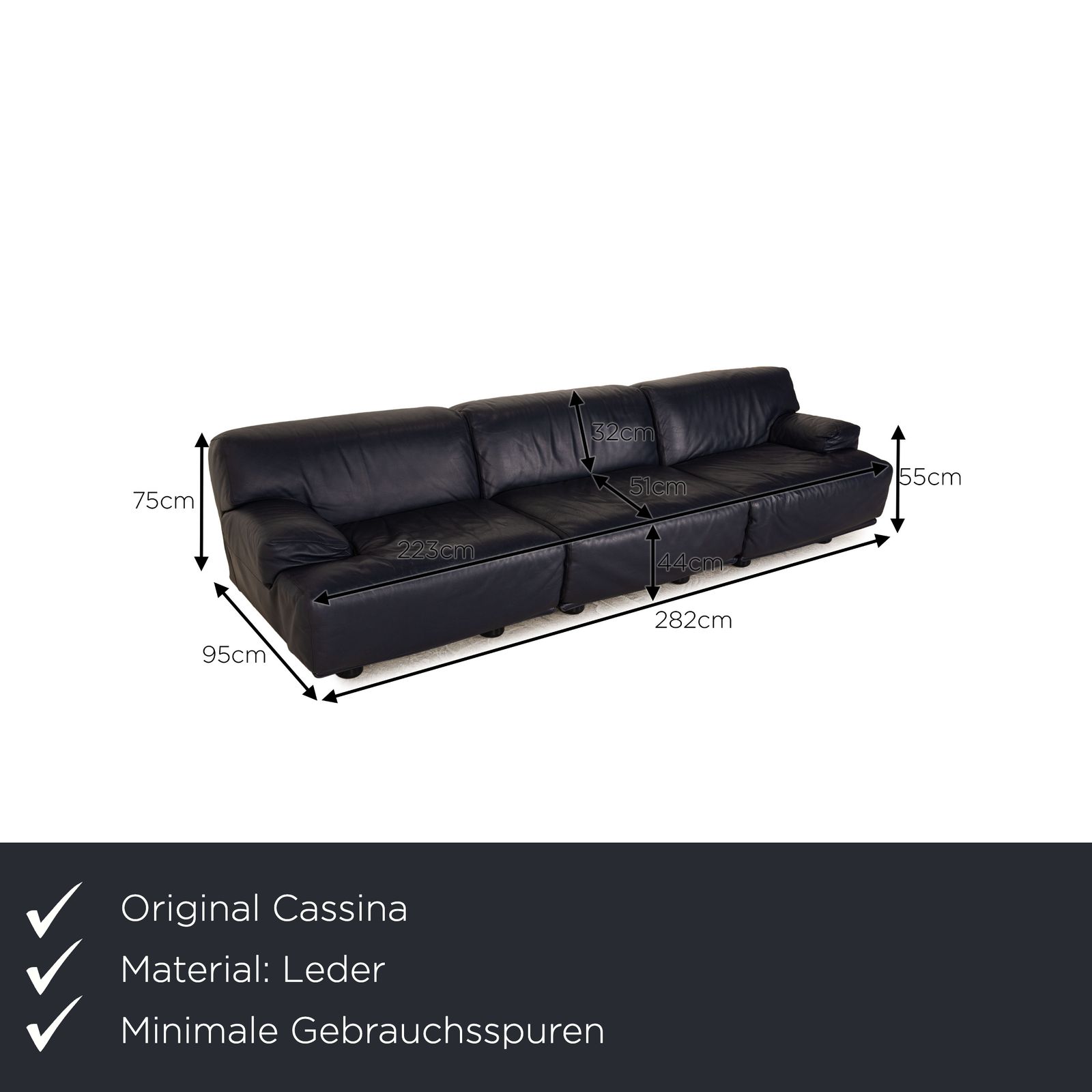 Canapé Cassina Fiandra 3 places en cuir bleu foncé photo furniture