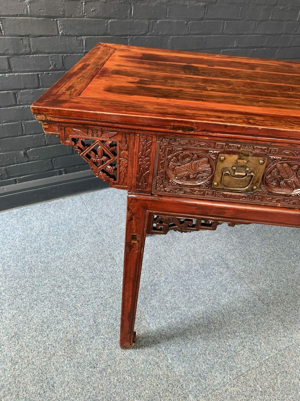 Chinese Red Lacquered Altar Table photo vintage