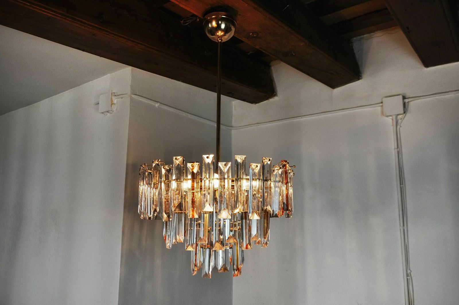 photo furniture Venini Two Tone Chandelier, 3 Levels, Murano Glass, Italy, 1970