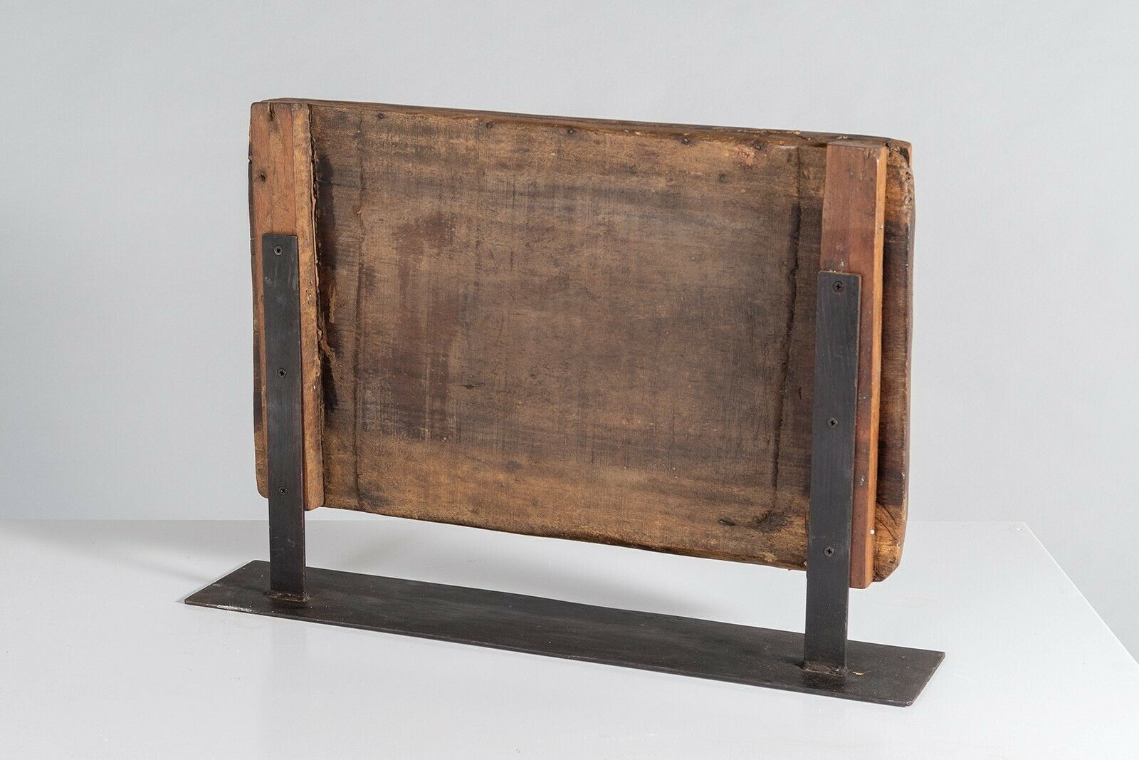 Mid Century Large Scale Carved Sculptural Wooden Shelf Art On Steel Base photo Art