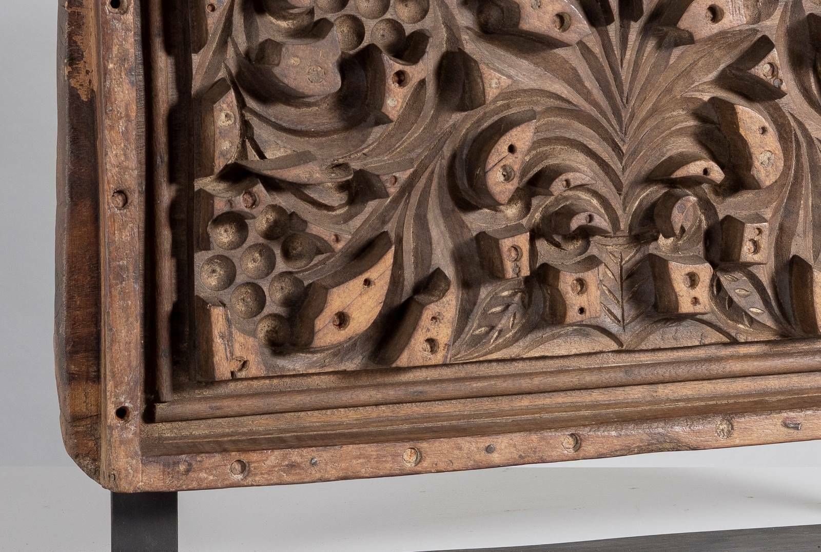 Mid Century Large Scale Carved Sculptural Wooden Shelf Art On Steel Base photo 795.0