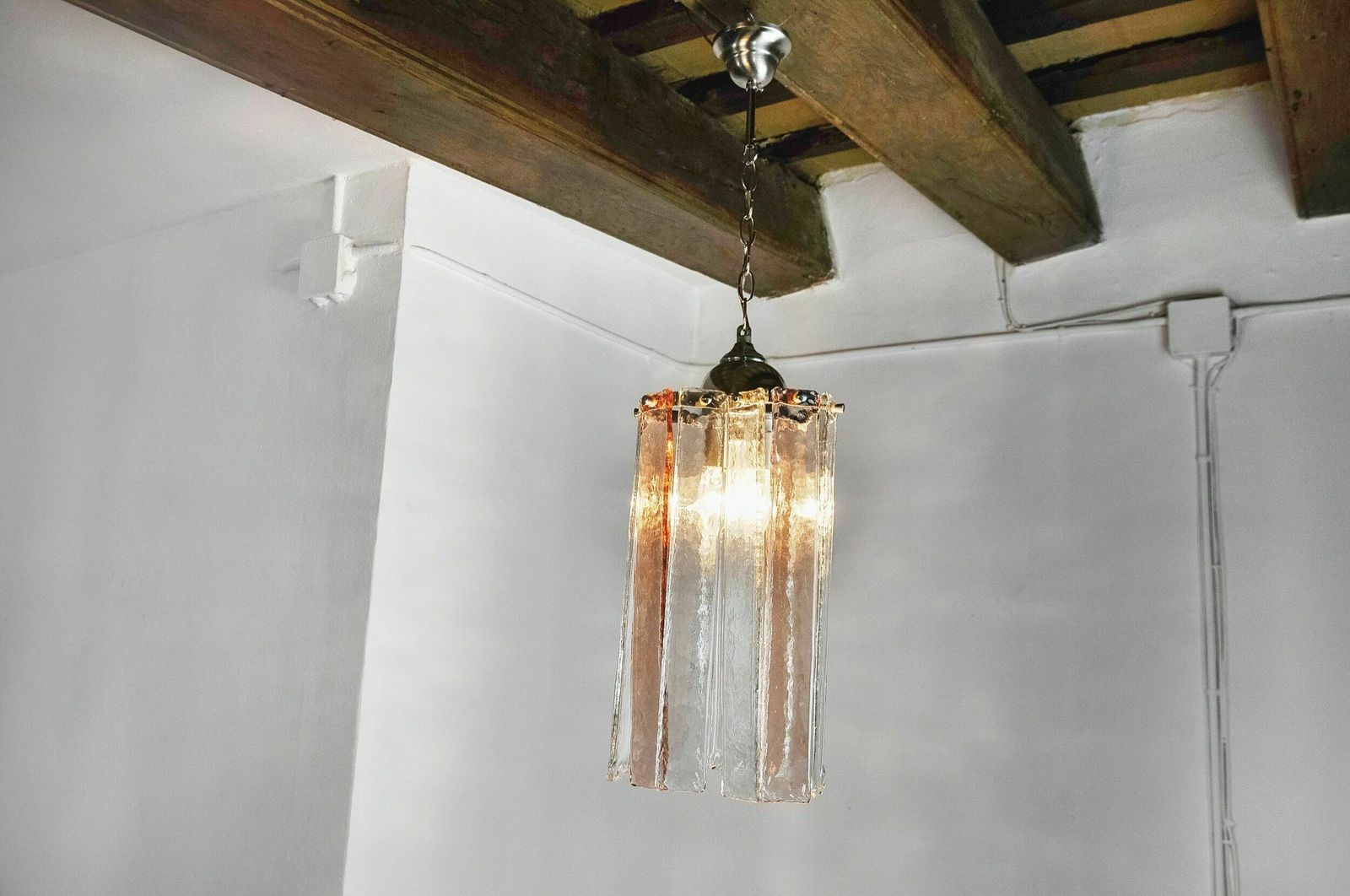 Poliarte Chandelier By Polished Albano, Pink And Transparent Murano Glass, Italy, 1970 photo for sale