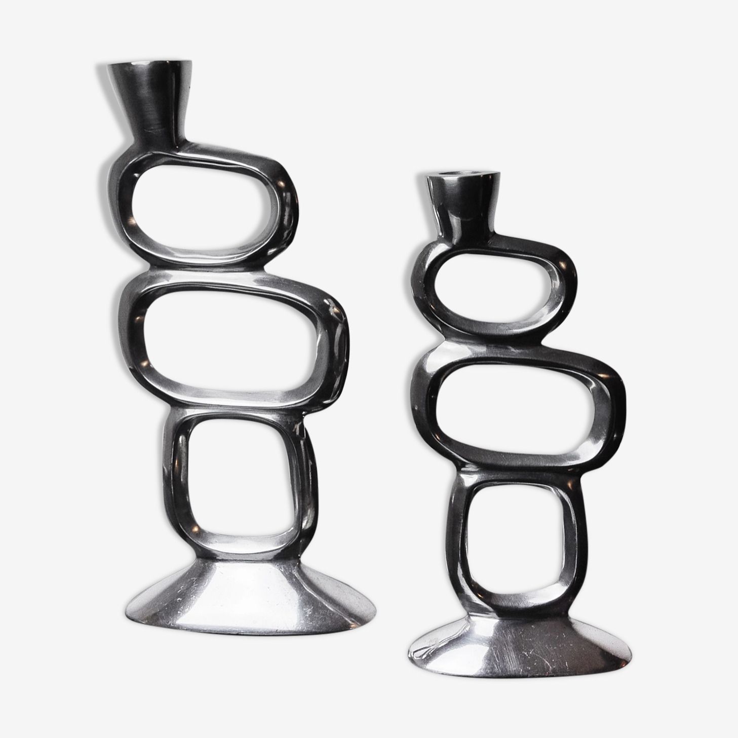 Pair Of Circle Candlesticks By Matthew Hilton, England, 1980