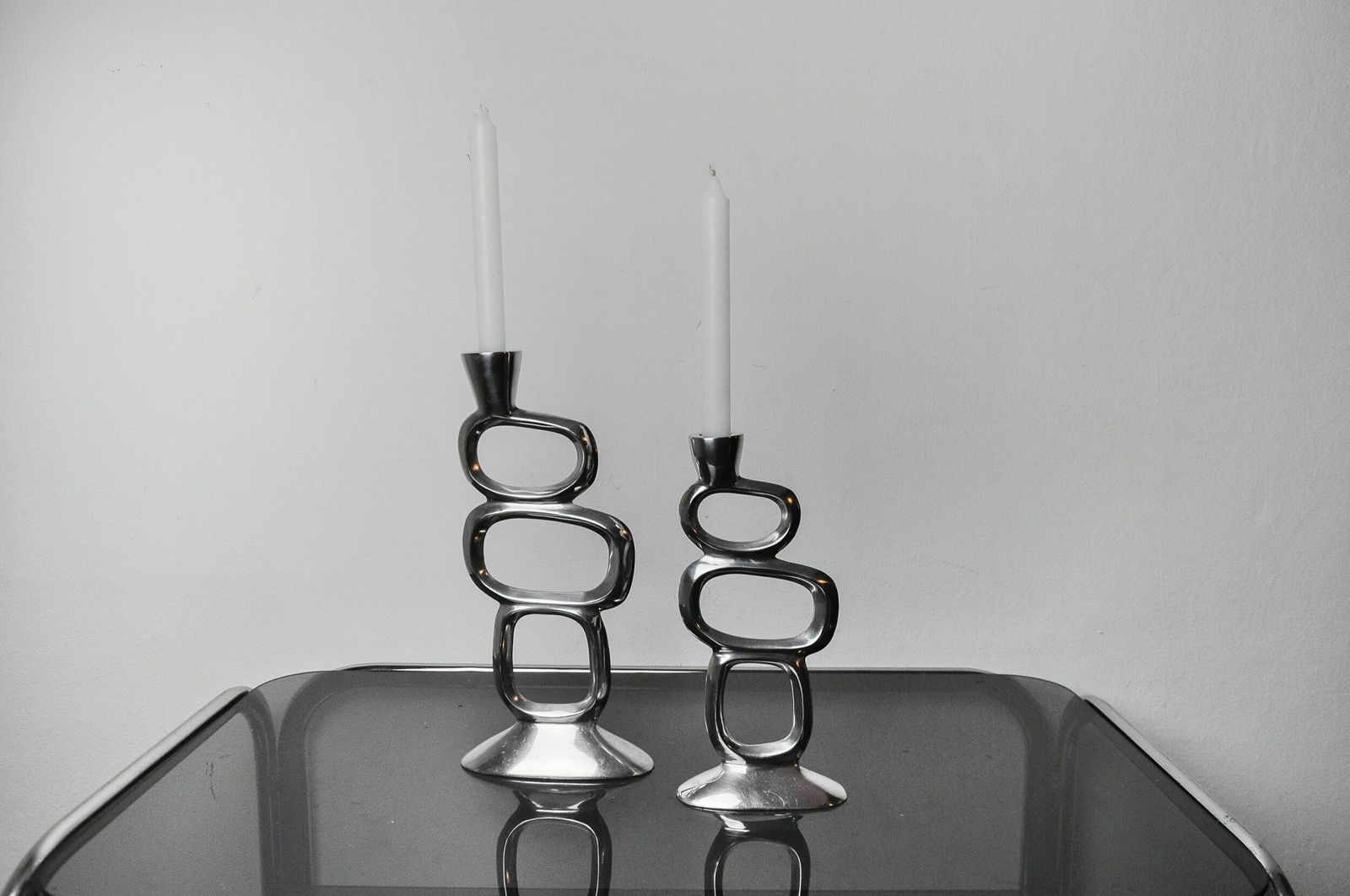 Pair Of Circle Candlesticks By Matthew Hilton, England, 1980 photo for sale
