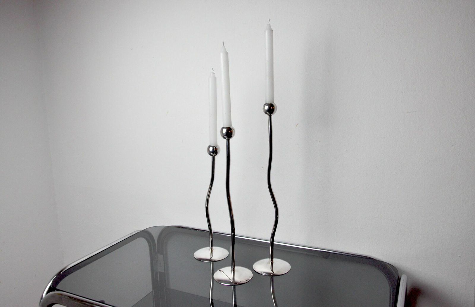 Trio Of Silver Metal Candlesticks From Mesa, Italy, 1980s photo vinterior
