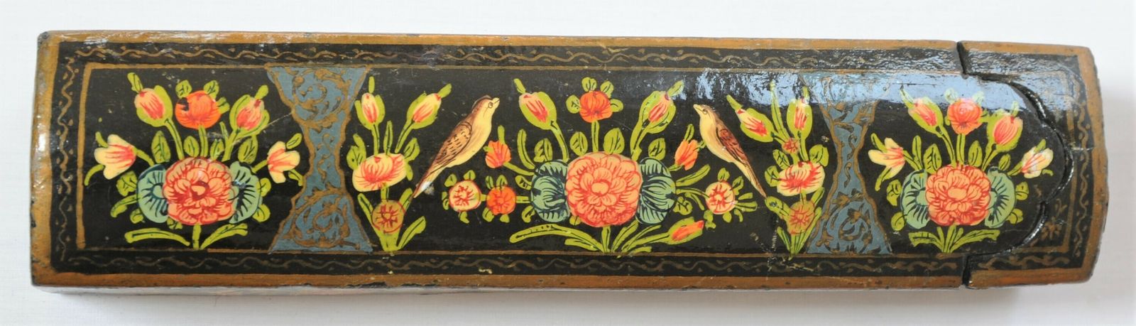 Antique Lacquered Paper Mache Qalamdan Pen Holder From Kashmir photo for sale