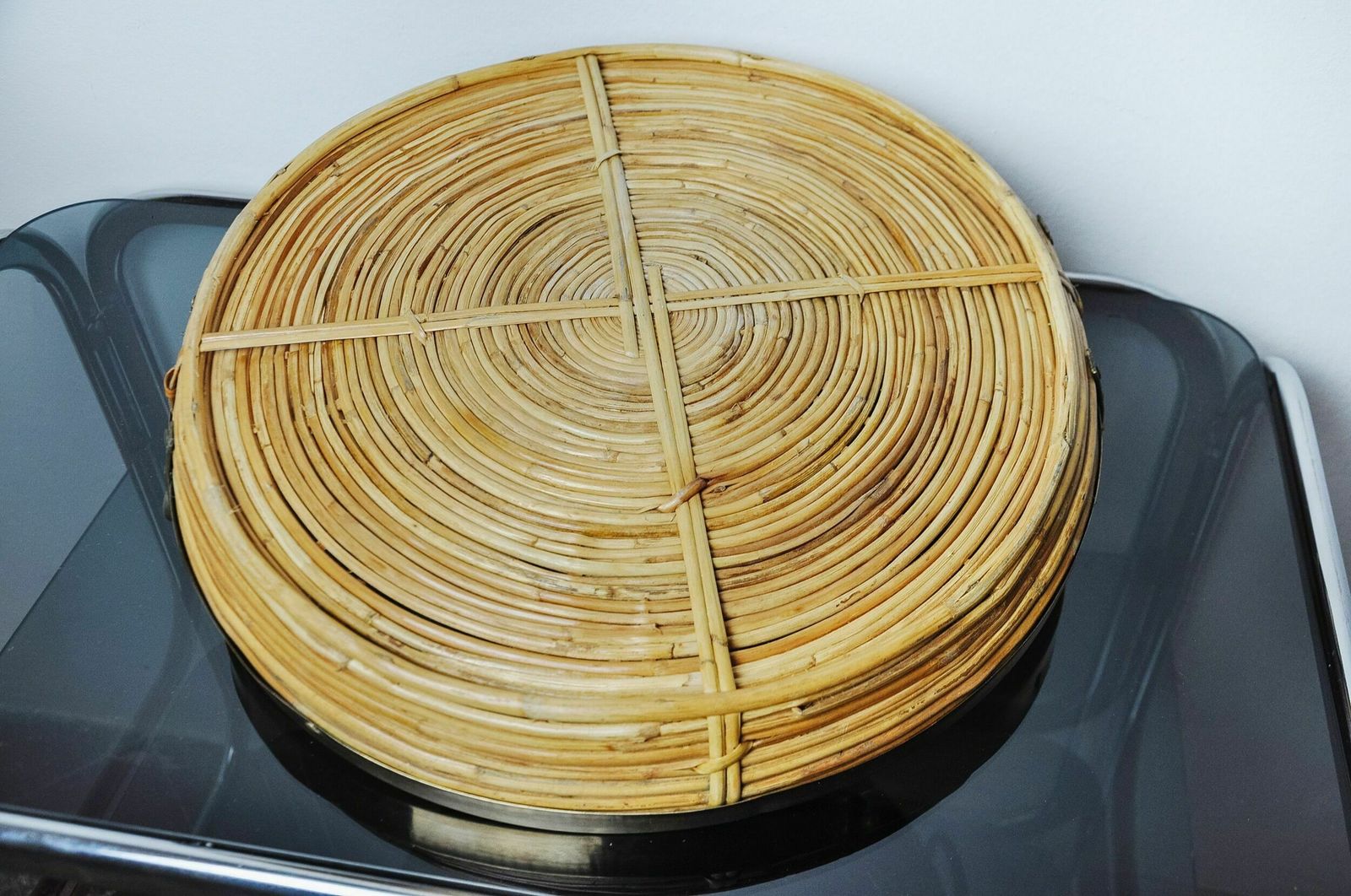Rattan And Brass Basket, Italy, 1970s photo buy